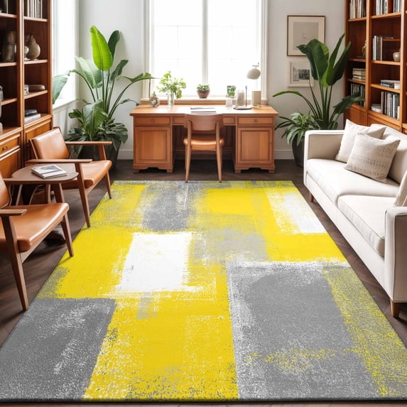 Area Rugs 5'x7', Yellow Grey Carpet Runner Indoor Outdoor Rugs Home ...
