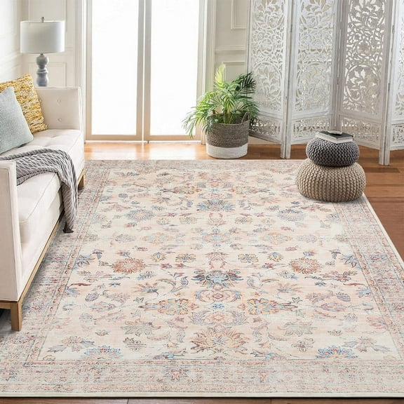 Area Rugs 5'x7' for Living Room Vintage Non Slip Washable Rugs for Dining Room Bedroom Indoor Rugs for Office Beige