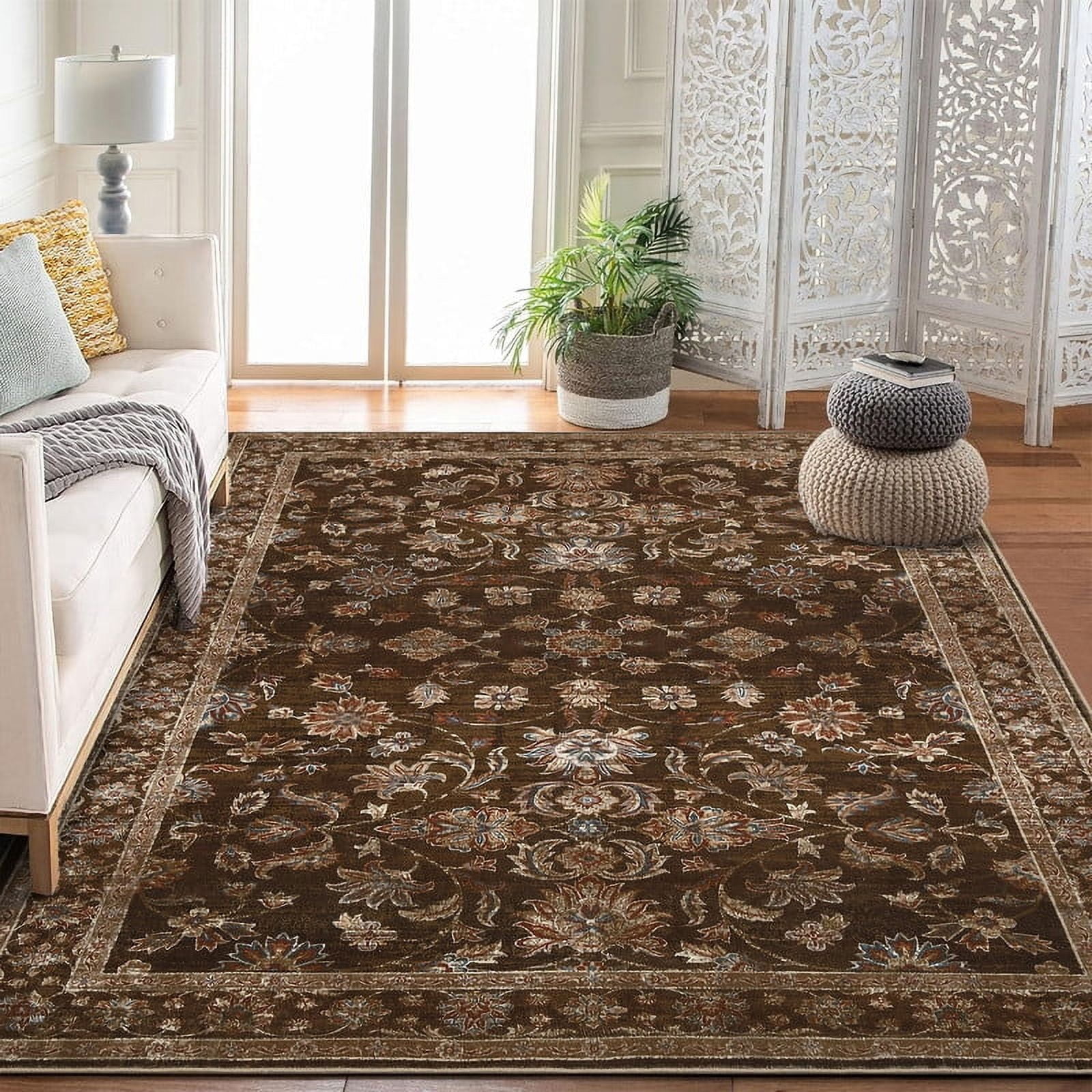 Area Rugs 5'x7' for Living Room Vintage Non Slip Washable Rugs for Dining Room Bedroom Indoor Rugs for Office Red Borwn