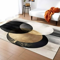 Area Rugs 5x7 Ft Abstract Art Mottled Black White Gold Circle Moon Geometric Non-Slip Washable Rug Indoor Rug Floor Mats Non Shedding Carpet for Living Room Bedroom Dining Room Home Decor