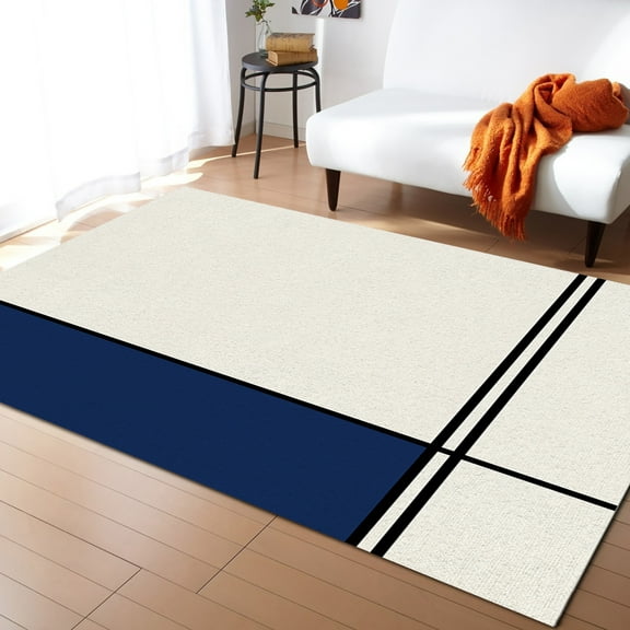 Area Rugs 5x7 Ft Abstract Gemoetric Art Navy Blue Color Block Non-Slip Washable Rug Indoor Rug Floor Mats Non Shedding Carpet for Living Room Bedroom Dining Room Home Decor