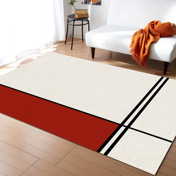 Area Rugs 5x7 Ft Abstract Gemoetric Art Red Color Block Non-Slip Washable Rug Indoor Rug Floor Mats Non Shedding Carpet for Living Room Bedroom Dining Room Home Decor