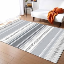 Area Rugs 5x7 Ft Floral Pattern Gray White Striped Non-Slip Washable Rug Indoor Rug Floor Mats Non Shedding Carpet for Living Room Bedroom Dining Room Home Decor