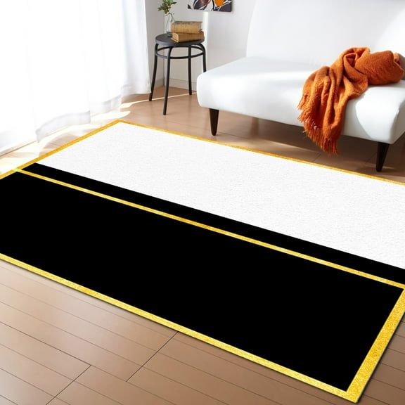 Area Rugs 5x7 Ft Geometric Modern Art Yellow Stripes White Black Non-Slip Washable Rug Indoor Rug Floor Mats Non Shedding Carpet for Living Room Bedroom Dining Room Home Decor