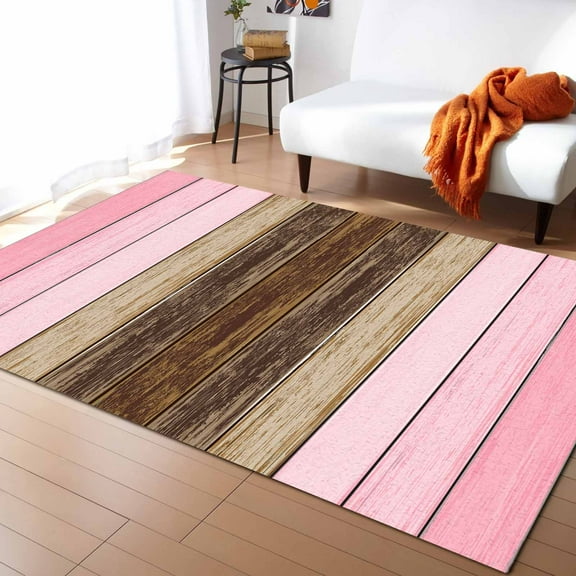 Area Rugs 5x7 Ft Pink Brown Gradient Rustic Wood Grain Texture Non-Slip Washable Rug Indoor Rug Floor Mats Non Shedding Carpet for Living Room Bedroom Dining Room Home Decor