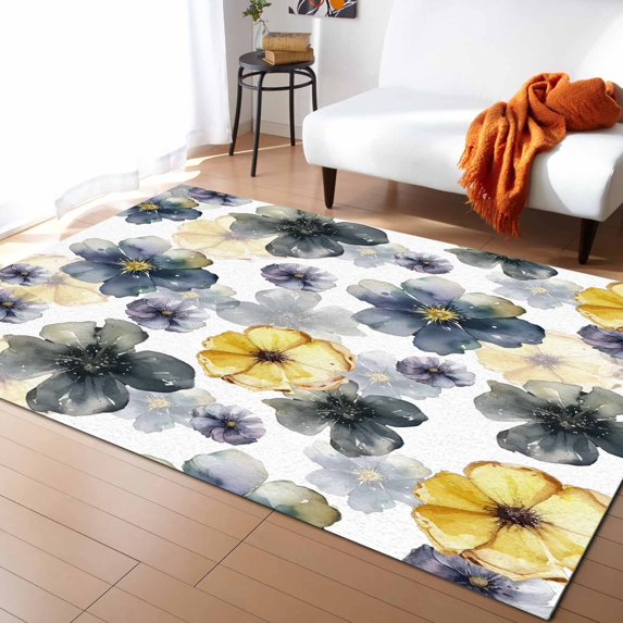 Area Rugs 5x7 Ft Plants Rustic Violet Flower Lemon Yellow Floral Non-Slip Washable Rug Indoor Rug Floor Mats Non Shedding Carpet for Living Room Bedroom Dining Room Home Decor