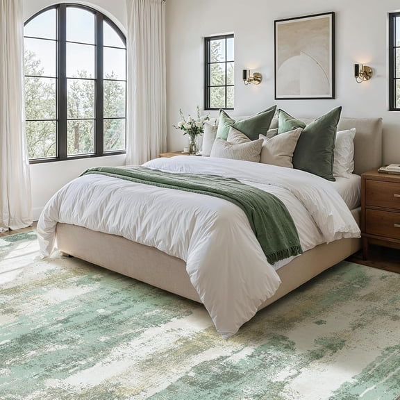 Area Rugs 5x7 for Living Room Bedroom, Modern Abstract Machine Washable Large Light Green Rug Soft Rug, Low Pile Floor Carpet with Non Slip Backing for Dining Room