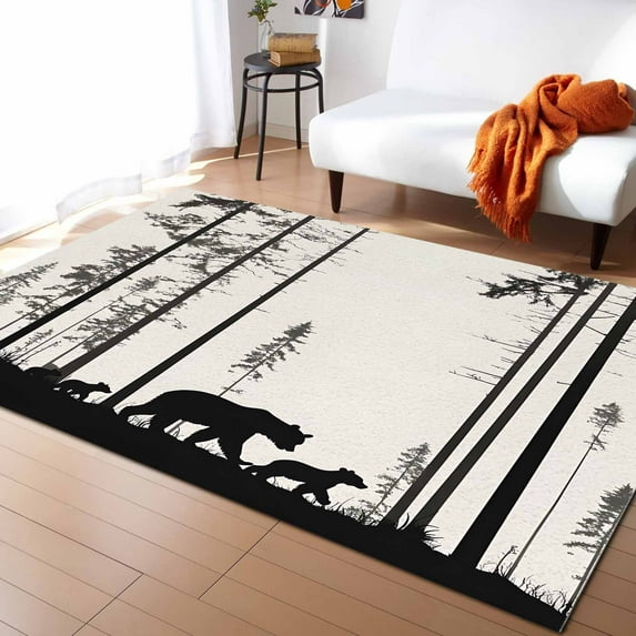 Area Rugs 5x8 Ft Abstract Animal Bear Family Forest Trees Silhouette Non-Slip Washable Rug Indoor Rug Floor Mats Non Shedding Carpet for Living Room Bedroom Dining Room Home Decor