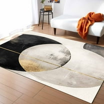 Area Rugs 5x8 Ft Abstract Art Black White Circle Gold Striped Mottled Geometric Non-Slip Washable Rug Indoor Rug Floor Mats Non Shedding Carpet for Living Room Bedroom Dining Room Home Decor