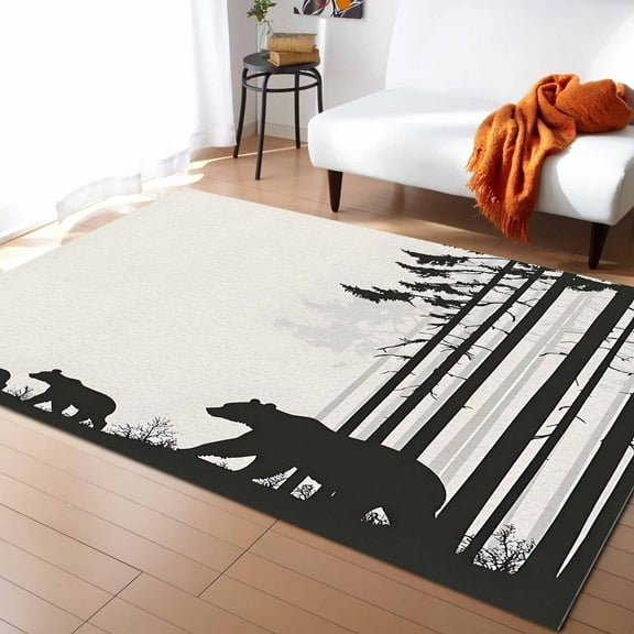 Area Rugs 5x8 Ft Abstract Forest Walking Bear Natural Scenery Silhouette Non-Slip Washable Rug Indoor Rug Floor Mats Non Shedding Carpet for Living Room Bedroom Dining Room Home Decor