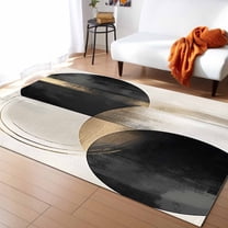 Area Rugs 5x8 Ft Abstract Mottled Geometric Black Gold Line Circle Moon Non-Slip Washable Rug Indoor Rug Floor Mats Non Shedding Carpet for Living Room Bedroom Dining Room Home Decor