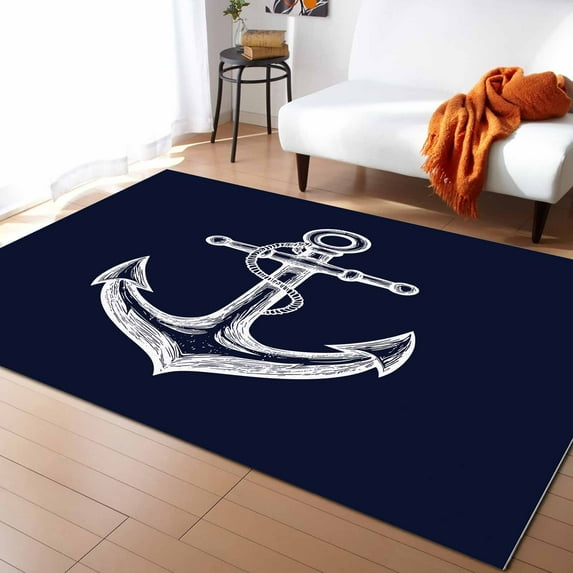 Area Rugs 5x8 Ft Coastal Anchor Nautical Knot Dark Blue Non-Slip Washable Rug Indoor Rug Floor Mats Non Shedding Carpet for Living Room Bedroom Dining Room Home Decor