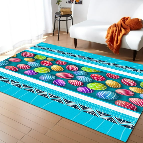 Area Rugs 5x8 Ft Easter Eggs Line Texture Non-Slip Washable Rug Indoor Rug Floor Mats Non Shedding Carpet for Living Room Bedroom Dining Room Home Decor