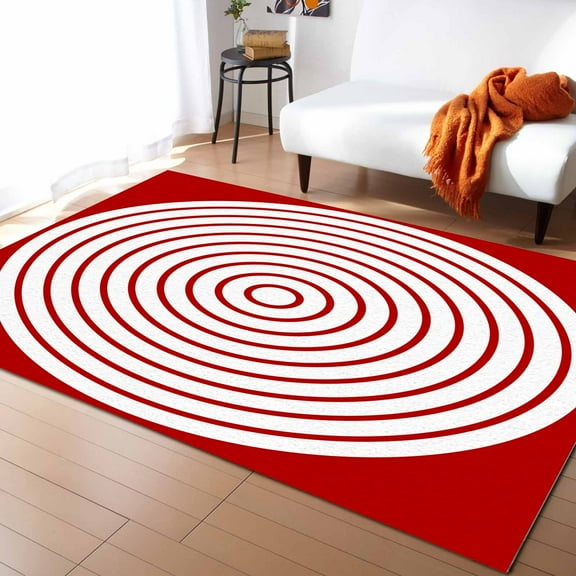 Area Rugs 5x8 Ft Geometric Circles White and Red Stripes Non-Slip Washable Rug Indoor Rug Floor Mats Non Shedding Carpet for Living Room Bedroom Dining Room Home Decor