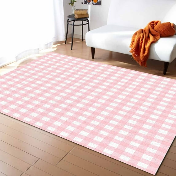 Area Rugs 5x8 Ft Pink Buffalo Plaid Non-Slip Washable Rug Indoor Rug Floor Mats Non Shedding Carpet for Living Room Bedroom Dining Room Home Decor