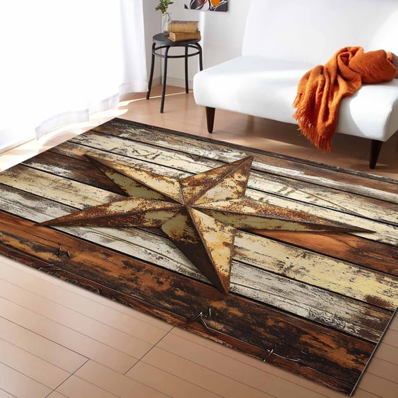 Area Rugs 5x8 Ft Retro Star Abstract Metal Shabby Stars Mottled Old Wood Wall Non-Slip Washable Rug Indoor Rug Floor Mats Non Shedding Carpet for Living Room Bedroom Dining Room Home Decor