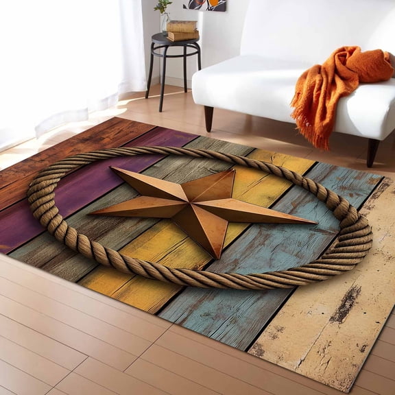 Area Rugs 5x8 Ft Retro Star Rope Old Mottled Colorful Wood Wall Abstract Non-Slip Washable Rug Indoor Rug Floor Mats Non Shedding Carpet for Living Room Bedroom Dining Room Home Decor