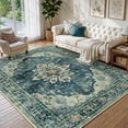 thumbnail image 1 of NewBuros 6'x9' Washable Area Rug for Living Room, Non Slip Vintage Distress Print Pattern Floral Rug, Soft Low Pile Indoor Carpet for Bedroom Dining Room, Dark Blue, 1 of 12