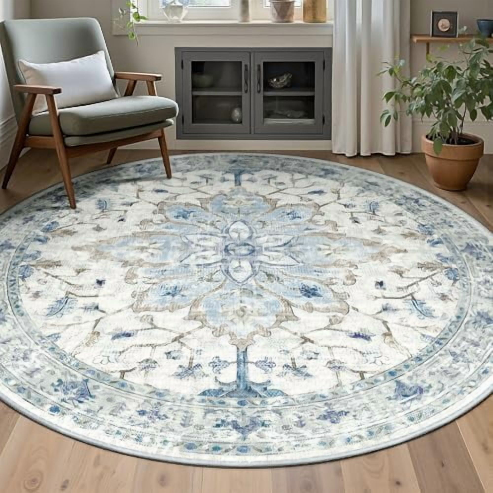 Area Rugs 6ft Washable Non-Slip, Floral Vintage Distress Print Pattern ...