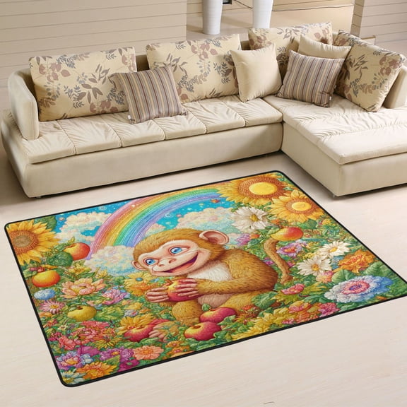 Area Rugs 72"x48" Indoor Non-Slip Wear Resistant Floor Mats Soft Large Carpets for Living Room Bedroom Home Decor Washable Rug Beautiful Garden and Monkey