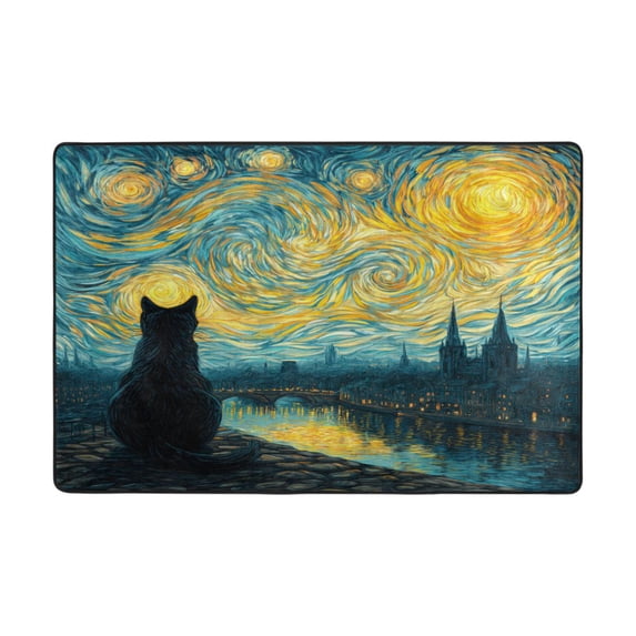 Area Rugs 72"x48" Indoor Non-Slip Wear Resistant Floor Mats Soft Large Carpets for Living Room Bedroom Home Decor Washable Rug Black Cat under The Moon
