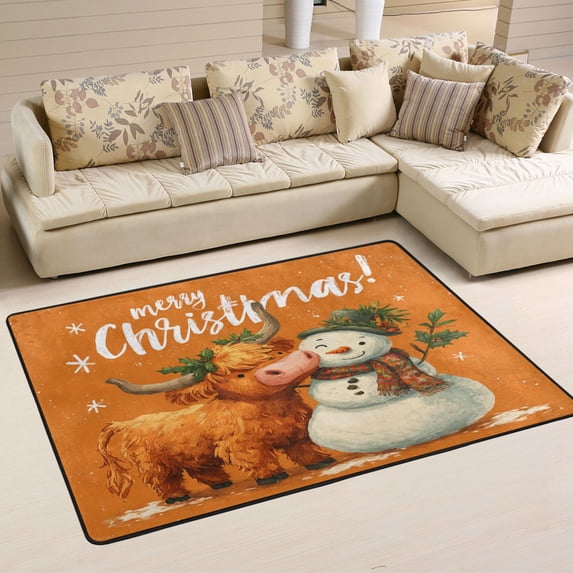 Area Rugs 72"x48" Indoor Non-Slip Wear Resistant Floor Mats Soft Large Carpets for Living Room Bedroom Home Decor Washable Rug Christmas Snowman and Cute Yak