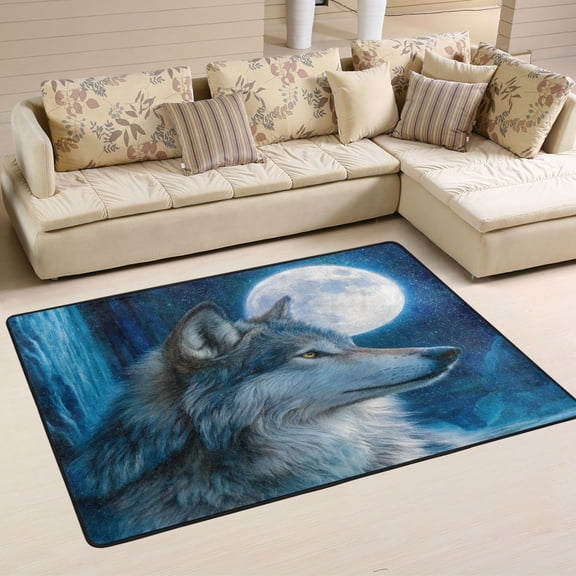Area Rugs 72"x48" Indoor Non-Slip Wear Resistant Floor Mats Soft Large Carpets for Living Room Bedroom Home Decor Washable Rug The Cold-eyed Wild Wolf