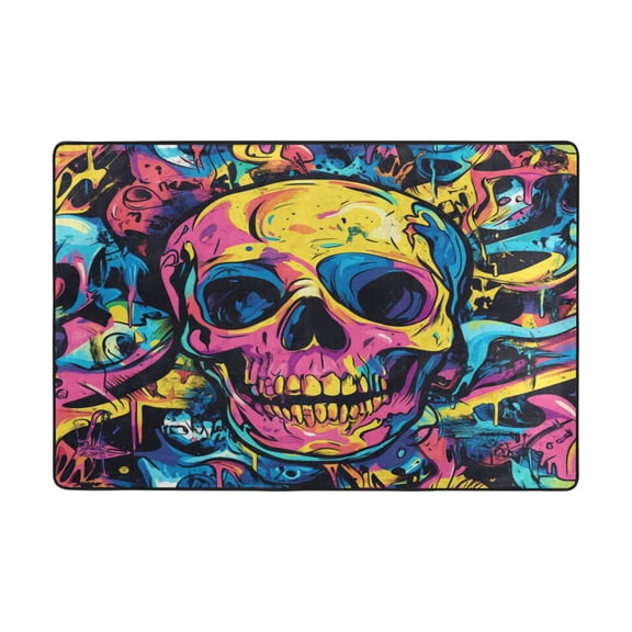 Area Rugs 72"x48" Indoor Non-Slip Wear Resistant Floor Mats Soft Large Carpets for Living Room Bedroom Home Decor Washable Rug Creative Graffiti Skull