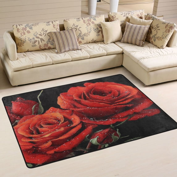 Area Rugs 72"x48" Indoor Non-Slip Wear Resistant Floor Mats Soft Large Carpets for Living Room Bedroom Home Decor Washable Rug Diamond Painting Of Red Roses