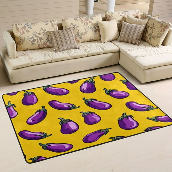 Area Rugs 72"x48" Indoor Non-Slip Wear Resistant Floor Mats Soft Large Carpets for Living Room Bedroom Home Decor Washable Rug Eggplants Seamless Pattern