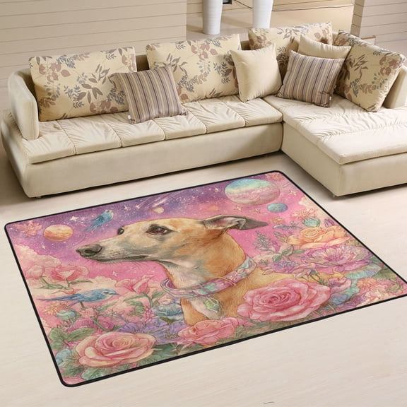 Area Rugs 72"x48" Indoor Non-Slip Wear Resistant Floor Mats Soft Large Carpets for Living Room Bedroom Home Decor Washable Rug Elegant Beautiful Greyhound