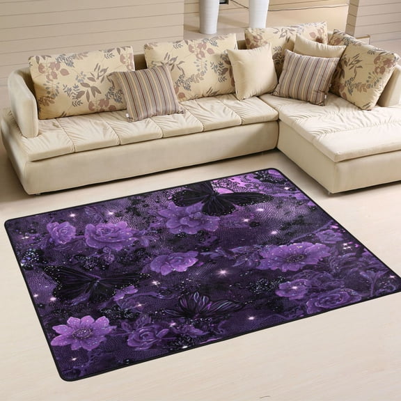 Area Rugs 72"x48" Indoor Non-Slip Wear Resistant Floor Mats Soft Large Carpets for Living Room Bedroom Home Decor Washable Rug Gorgeous Pink Flowers and Butterflies