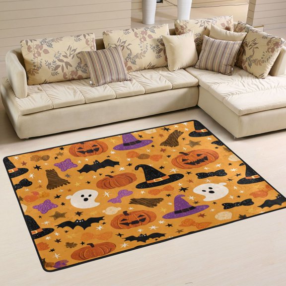 Area Rugs 72"x48" Indoor Non-Slip Wear Resistant Floor Mats Soft Large Carpets for Living Room Bedroom Home Decor Washable Rug Halloween Object Patterns