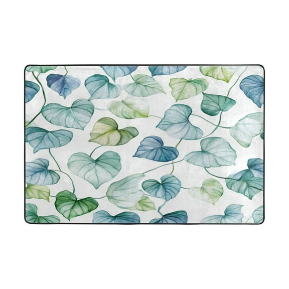Area Rugs 72"x48" Indoor Non-Slip Wear Resistant Floor Mats Soft Large Carpets for Living Room Bedroom Home Decor Washable Rug Light Blue and Green Leaves