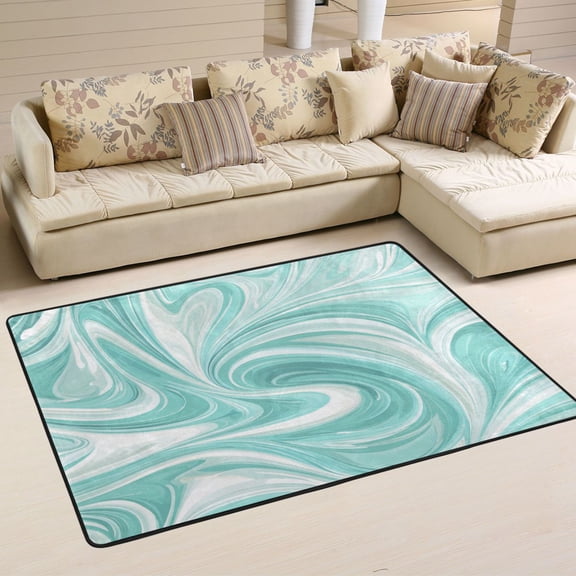 Area Rugs 72"x48" Indoor Non-Slip Wear Resistant Floor Mats Soft Large Carpets for Living Room Bedroom Home Decor Washable Rug Light Green Flowing Swirls