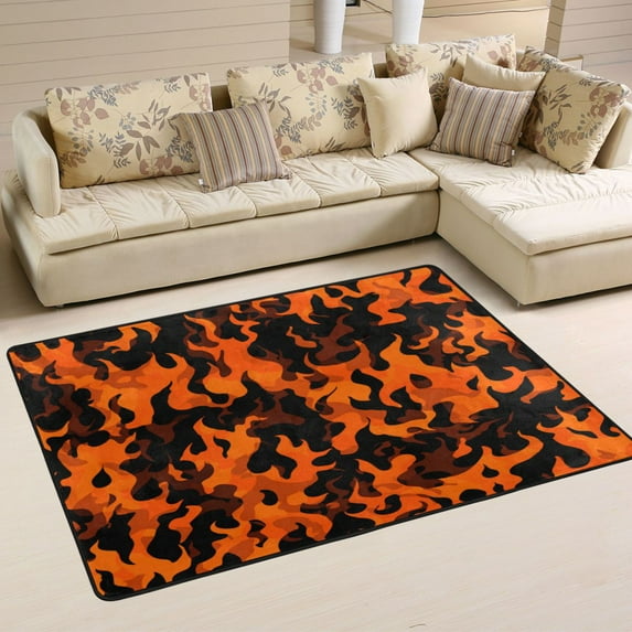 Area Rugs 72"x48" Indoor Non-Slip Wear Resistant Floor Mats Soft Large Carpets for Living Room Bedroom Home Decor Washable Rug Orange and Black Flames
