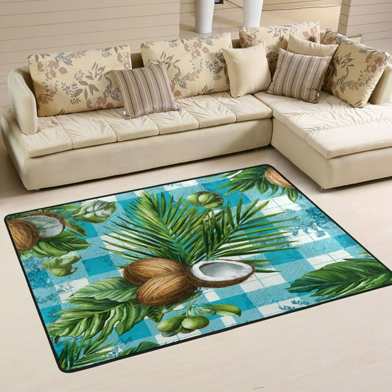 Area Rugs 72"x48" Indoor Non-Slip Wear Resistant Floor Mats Soft Large Carpets for Living Room Bedroom Home Decor Washable Rug Palm Leaves and Coconuts