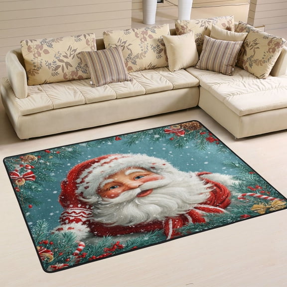 Area Rugs 72"x48" Indoor Non-Slip Wear Resistant Floor Mats Soft Large Carpets for Living Room Bedroom Home Decor Washable Rug Portrait Of Santa Claus