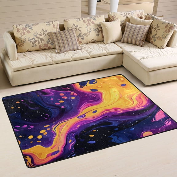 Area Rugs 72"x48" Indoor Non-Slip Wear Resistant Floor Mats Soft Large Carpets for Living Room Bedroom Home Decor Washable Rug Psychedelic Colors Pattern
