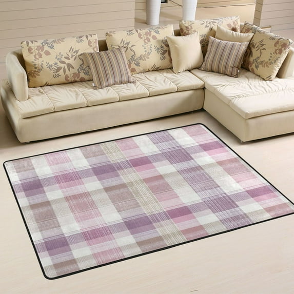 Area Rugs 72"x48" Indoor Non-Slip Wear Resistant Floor Mats Soft Large Carpets for Living Room Bedroom Home Decor Washable Rug Purple-pink Checkered Pattern