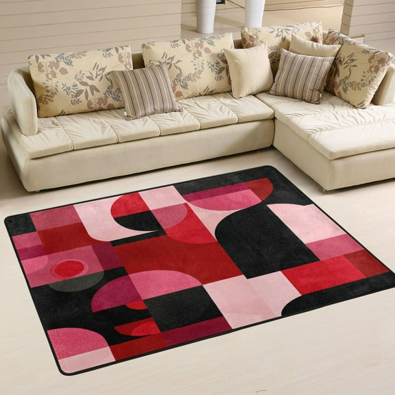 Area Rugs 72"x48" Indoor Non-Slip Wear Resistant Floor Mats Soft Large Carpets for Living Room Bedroom Home Decor Washable Rug Red and Black Record Pattern