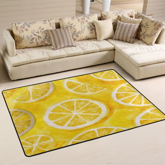 Area Rugs 72"x48" Indoor Non-Slip Wear Resistant Floor Mats Soft Large Carpets for Living Room Bedroom Home Decor Washable Rug Retro Lemon Slice Pattern