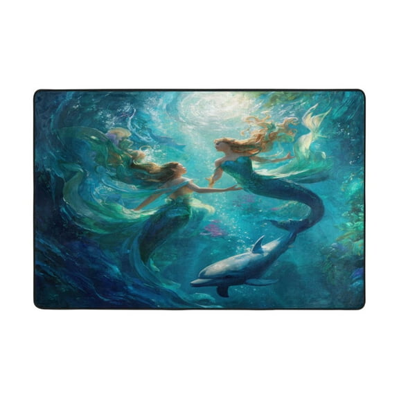Area Rugs 72"x48" Indoor Non-Slip Wear Resistant Floor Mats Soft Large Carpets for Living Room Bedroom Home Decor Washable Rug Beautiful Mermaids