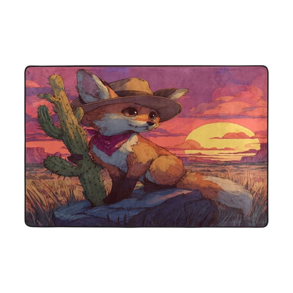 Area Rugs 72"x48" Indoor Non-Slip Wear Resistant Floor Mats Soft Large Carpets for Living Room Bedroom Home Decor Washable Rug Cowboy Fox