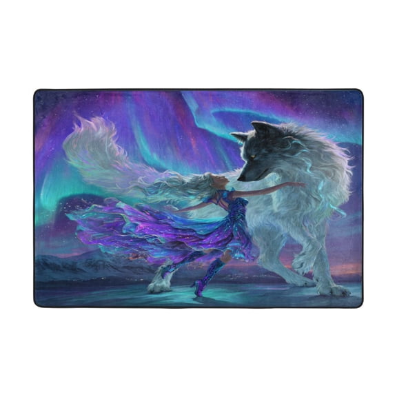 Area Rugs 72"x48" Indoor Non-Slip Wear Resistant Floor Mats Soft Large Carpets for Living Room Bedroom Home Decor Washable Rug Dances with Wolf