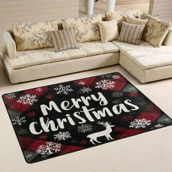 Area Rugs 72"x48" Indoor Non-Slip Wear Resistant Floor Mats Soft Large Carpets for Living Room Bedroom Home Decor Washable Rug Elk Christmas Design