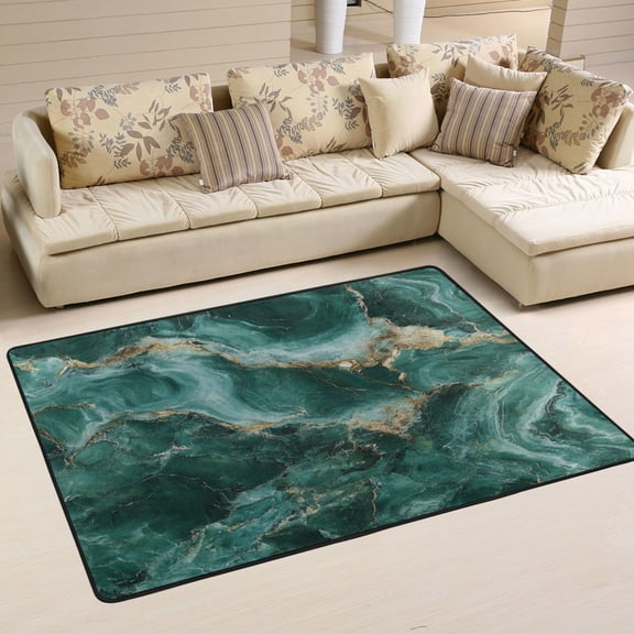 Area Rugs 72"x48" Indoor Non-Slip Wear Resistant Floor Mats Soft Large Carpets for Living Room, Bedroom, Home Decor Washable Rug Green Marbled