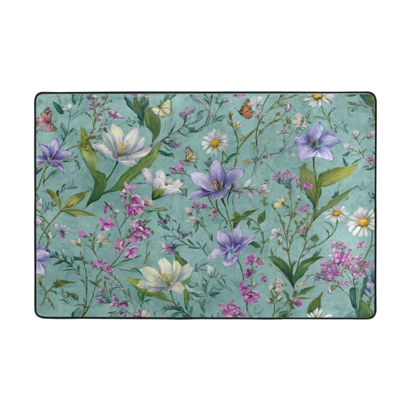 Area Rugs 72"x48" Indoor Non-Slip Wear Resistant Floor Mats Soft Large Carpets for Living Room Bedroom Home Decor Washable Rug Lavender Blue Lilies