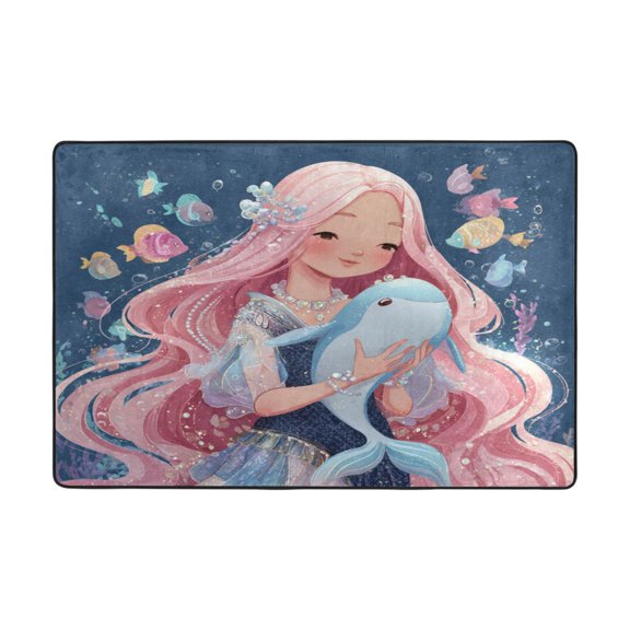 Area Rugs 72"x48" Indoor Non-Slip Wear Resistant Floor Mats Soft Large Carpets for Living Room Bedroom Home Decor Washable Rug Mermaid Princess