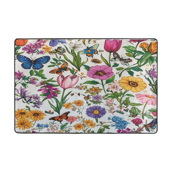 Area Rugs 72"x48" Indoor Non-Slip Wear Resistant Floor Mats Soft Large Carpets for Living Room Bedroom Home Decor Washable Rug Roses in Bright Colors